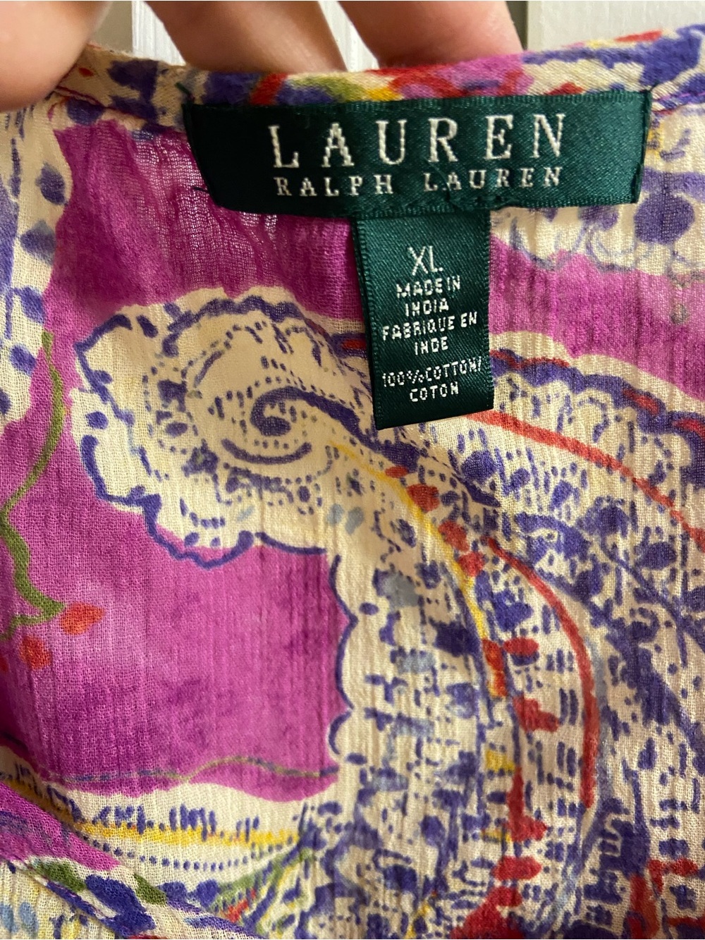 Lauren Ralph Lauren Magenta Paisley Tie-Front Tunic Blouse XL - Picture 8 of 8